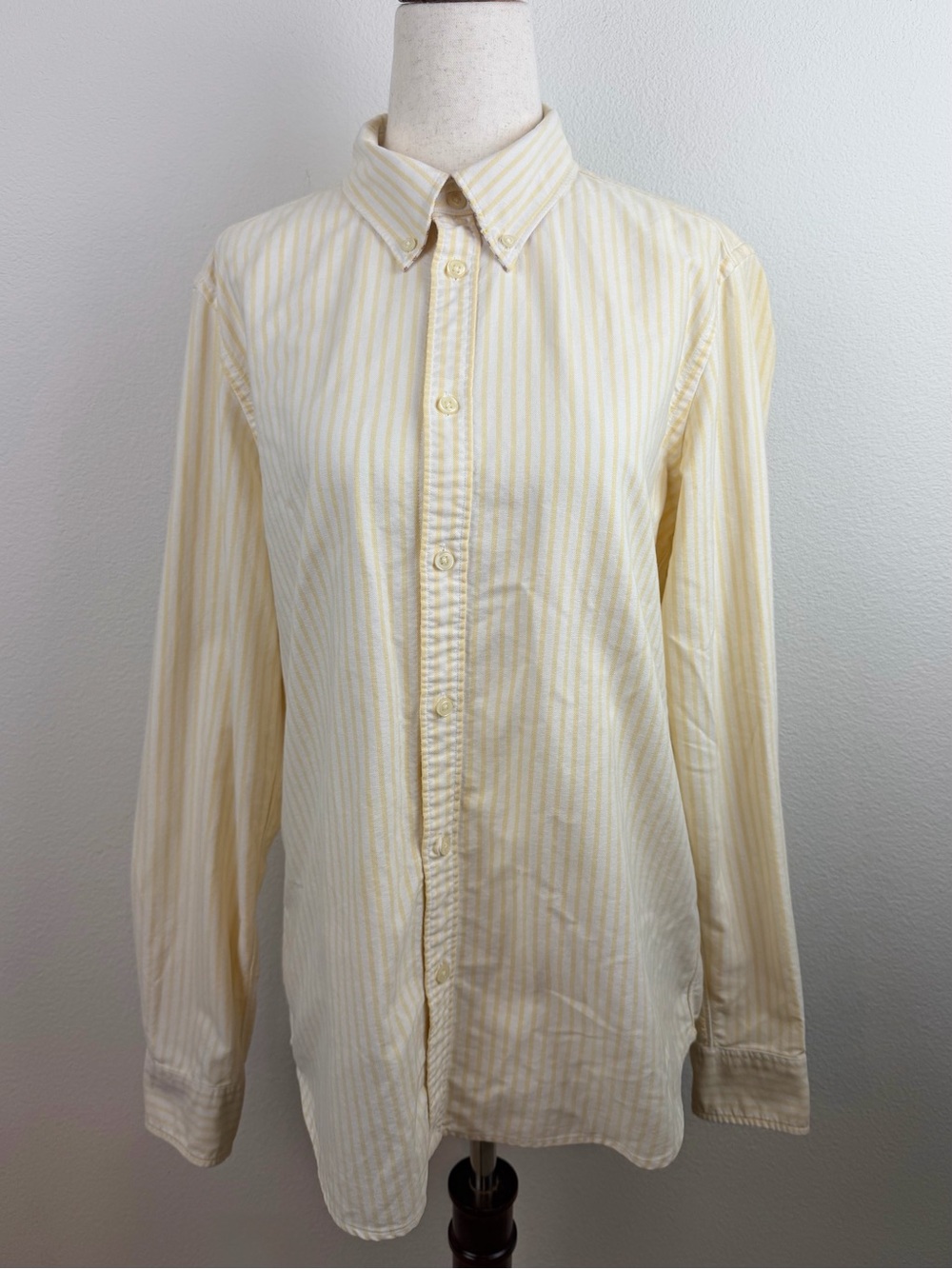 Ralph Lauren Rugby Yellow and White Striped Button Down Long Sleeve Cotton Shirt